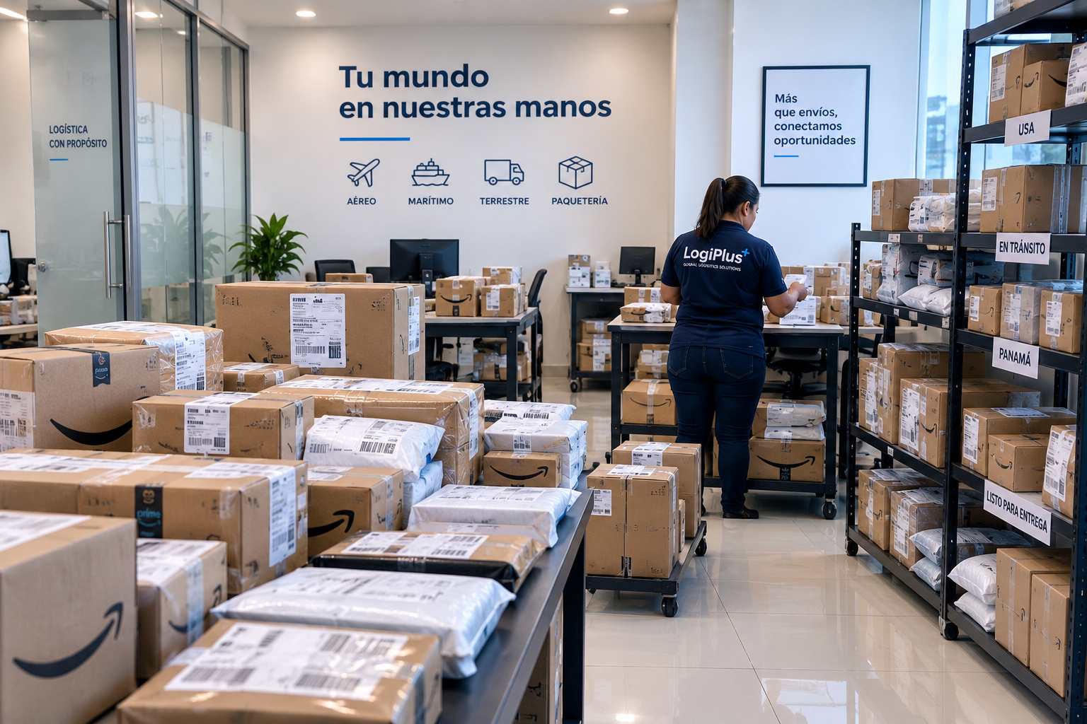 Recepción de compras y organización de paquetes del casillero USA–Panamá con LogiPlus