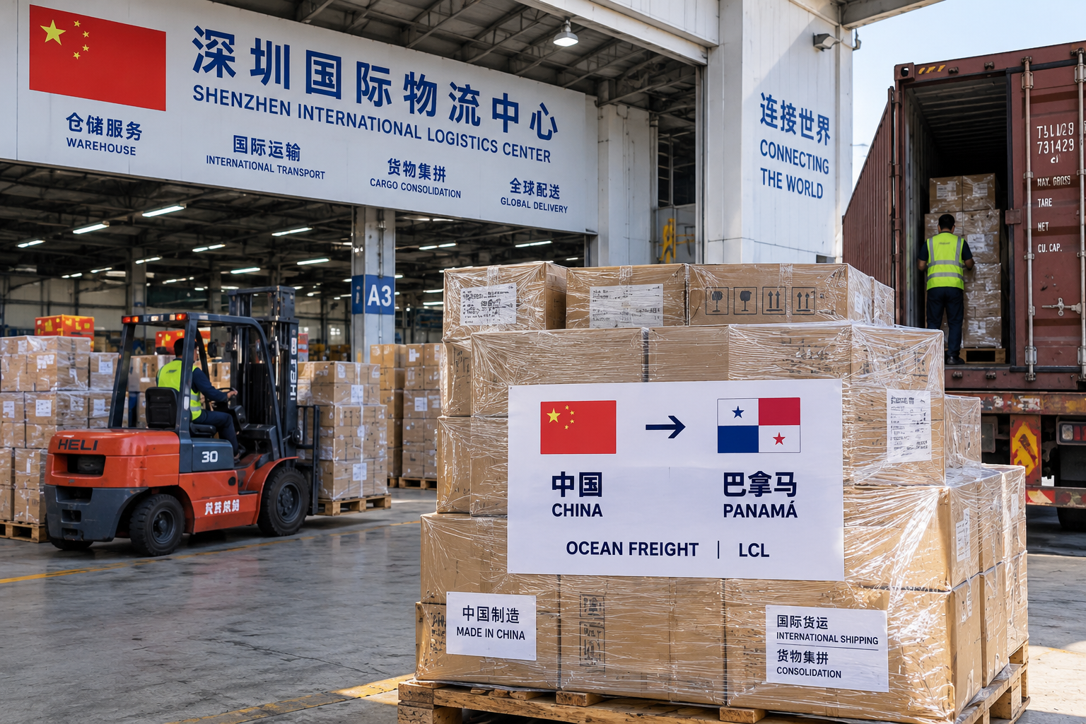 Recepción y consolidación de mercancía en China para transporte marítimo LCL y paquetería hacia Panamá