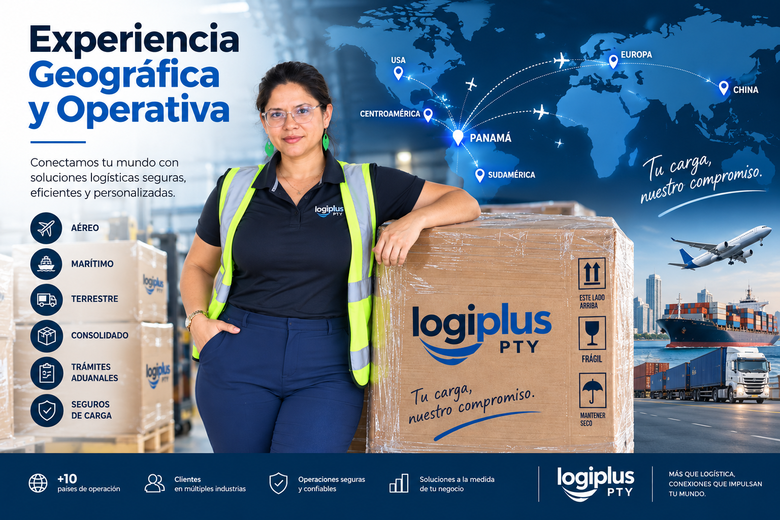 Experiencia Geográfica y Operativa LogiPlus PTY: conexiones entre Panamá, USA, China, Centroamérica, Sudamérica y Europa
